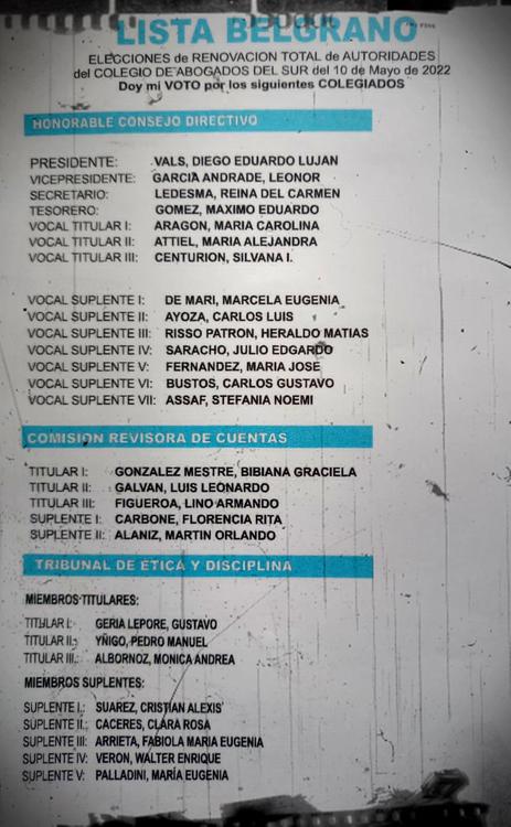 lista belgrano colegio abogados del sur