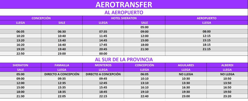 AEROTRANSFER nuevos horarios