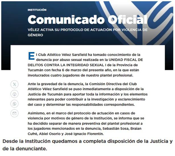 VELEZ COMUNICADO OFICIAL