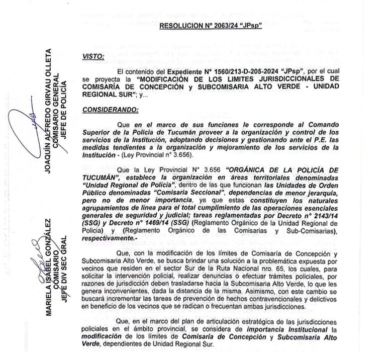 COMISARIA RESOLUCION