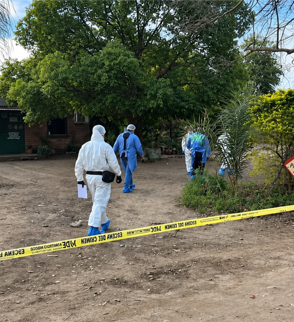 Investigación forense en el patio cercado