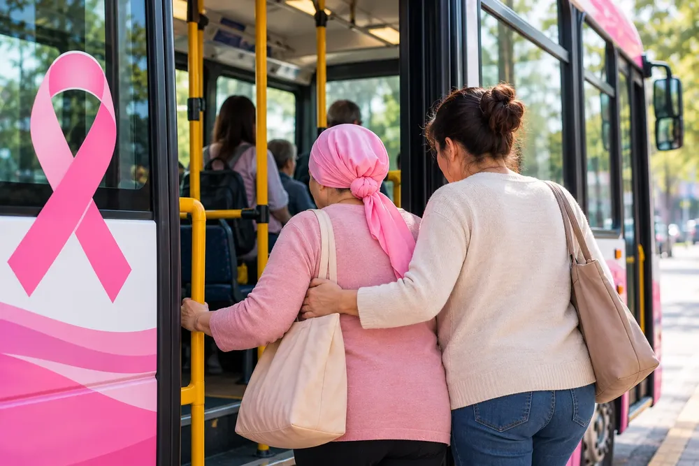 Apoyo al abordar el autobúsrosa